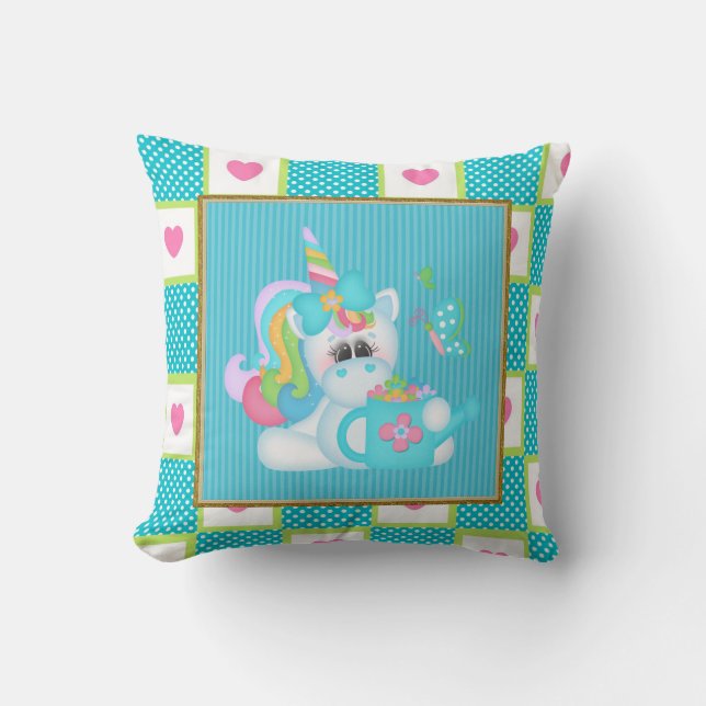 Cartoon Unicorn chambre enfants jeter oreiller (Recto)