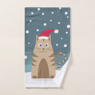 Cartoon xmas chat avec chapeau santa dans la neige