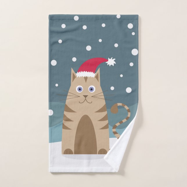 Cartoon xmas chat avec chapeau santa dans la neige (Serviette à main)