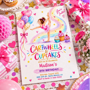 Cartwheels & Cupcakes Invitation d'anniversaire de