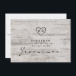 Carved Sweethethee Be My Groomsman Proposition Car<br><div class="desc">Chardons sculptés Bois de bouleau rustique avec gris vieilli & off Gris blanc écorce de bouleau, et une patine en détresse look patiné. Cette conception de bois récupéré comprend les initiales du couple gravées dans la forme du coeur de l'arbre. En outre, typographie en détresse pays polices chic, ainsi qu'une...</div>
