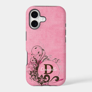 Cas dur floral rose décoré d'un monogramme de