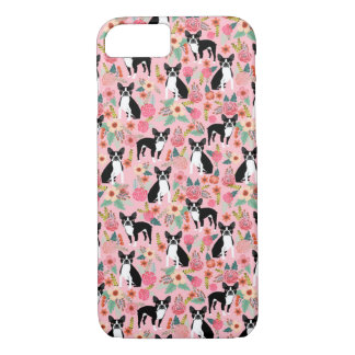 Cas floral de téléphone de Boston Terrier - coque