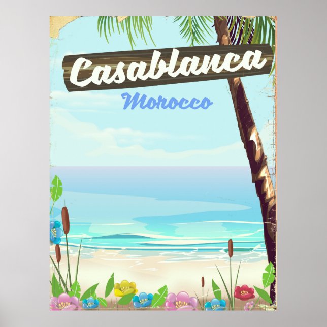 Casablanca Maroc, affiche vintage romantique (Devant)