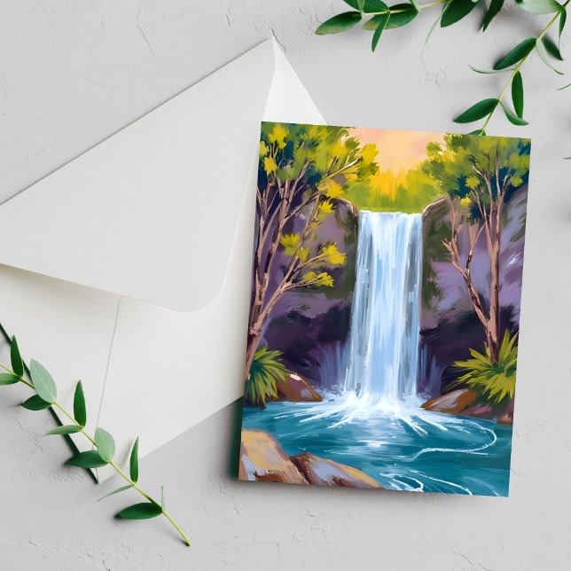 Cascade Bleue | Carte de peinture de paysage fores (Créateur téléchargé)