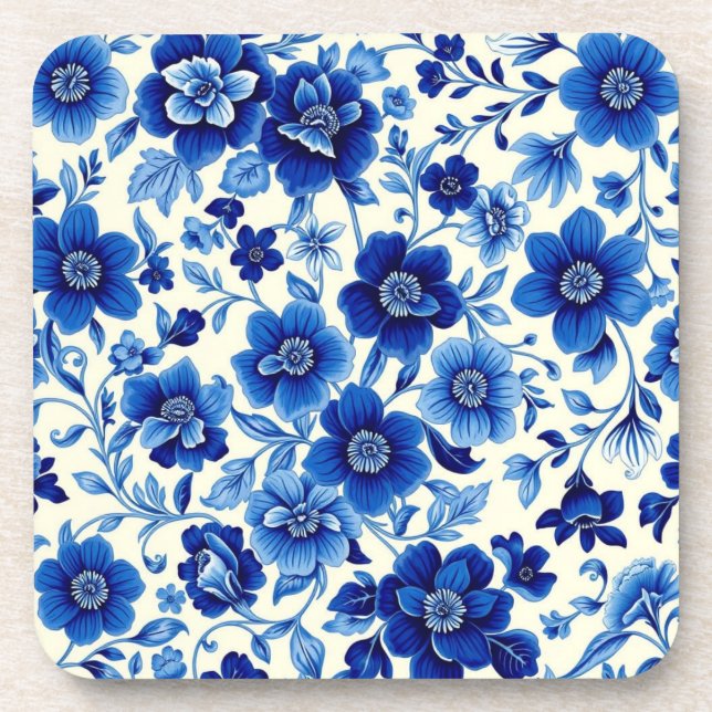 cascade de fleurs bleues monté en dessous de verre (Devant)