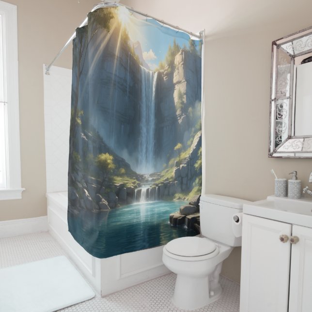 Cascade Oasis Douche rideau avec image personnalis (En situation)
