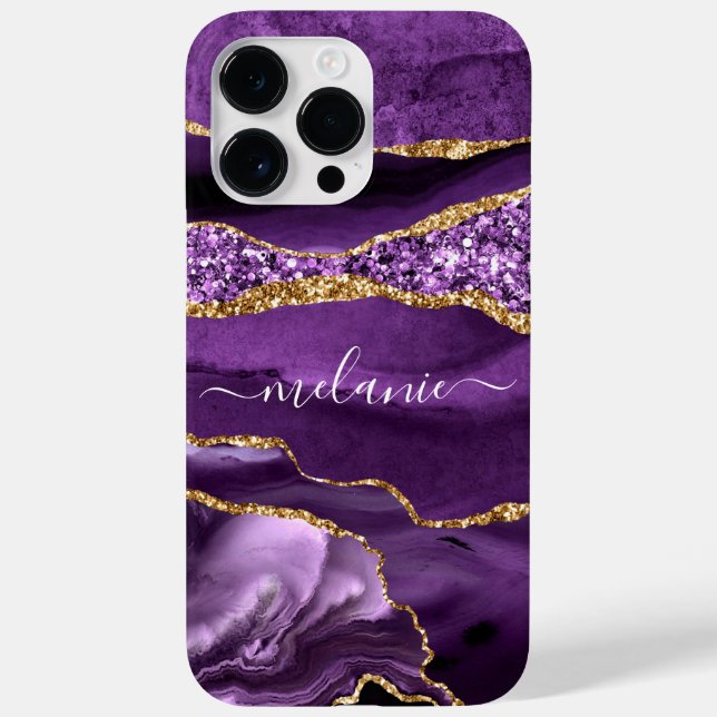 Case-Mate iPhone Agate Purple Gold Marble Nom personnalisé coque ip (Verso)