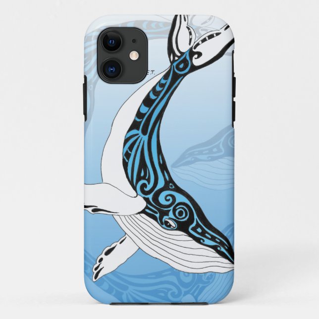 Case-Mate iPhone Case Art bleu tribal de baleine de bosse (Dos)
