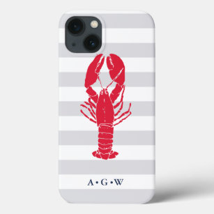 Case-Mate iPhone Case Bande grise et homard nautiques   Monogramme