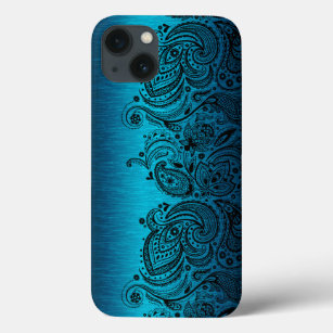 Case-Mate iPhone Case Bleu Aqua Métallurgique Avec Dentelle Paisley Noir