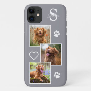Case-Mate iPhone Case Chien Photo Collage Monogramme Silver Grey Animaux