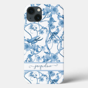 Case-Mate iPhone Case Chinoiserie Floral Bird Dusty Blue n White Script