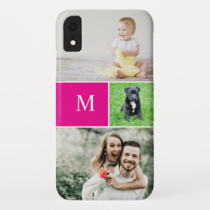 Case-Mate iPhone Case Collage photo simple Monogramme Famille Magenta Ro