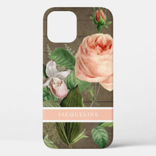 Case-Mate iPhone Case Corail rose Rose floral Ferme rustique en bois ver