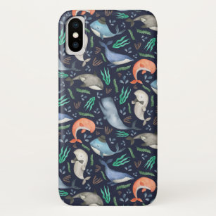 Case-Mate iPhone Case Cute Motif d'aquarelle baleines   Bleu orange fonc