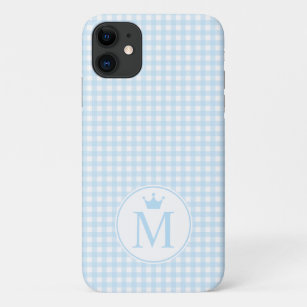 Case-Mate iPhone Case En vichy Bébé Bleu avec Monogramme Couronne Bleue.
