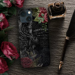 Case-Mate iPhone Case Ephémère Rose française victorienne foncée<br><div class="desc">Parchemin gravé,  dentelle d'argent,  rose de hamandy et écriture française sur arrière - plan damassé noir shabby.</div>