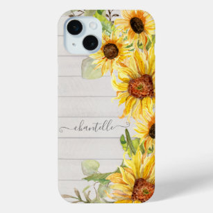 Coque Case-Mate iPhone Fleurs de soleil à l'aquarelle Floral Bois rustiqu