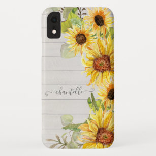 Case-Mate iPhone Case Fleurs de soleil à l'aquarelle Floral Bois rustiqu