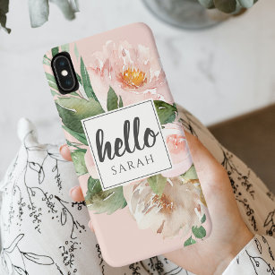 Case-Mate iPhone Case Modern Watercolor Pink Flowers & Hello & Nom