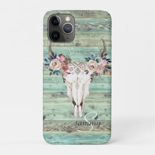 Case-Mate iPhone Case Monogramme en bois de crâne de vache à turquoise