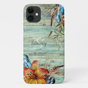 Case-Mate iPhone Case Monogramme Floral de Boho de Bois Turquoise Russe