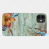 Case-Mate iPhone Case Monogramme Floral de Boho de Bois Turquoise Russe (Dos (Horizontal))