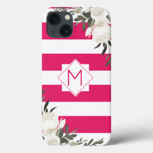 Case-Mate iPhone Case Monogramme Floral rose chaud avec roses blanches