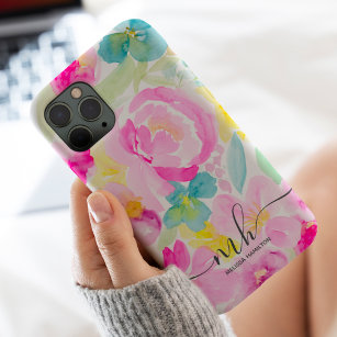Coque Case-Mate iPhone monogramme floral souple rose girly moderne
