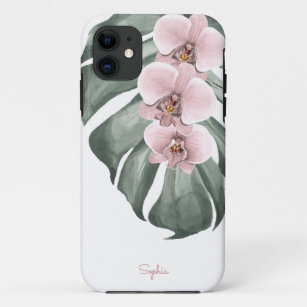 Case-Mate iPhone Case Orchidées roses sur Monstera Flore tropicale avec 
