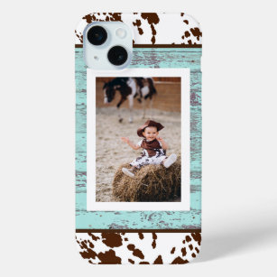 Coque Case-Mate iPhone Photo en bois de peau de vache de turquoise