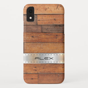 Case-Mate iPhone Case Planches Brown en faux bois vieilli avec argent mé