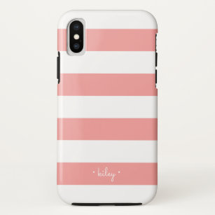 Case-Mate iPhone Case Rayure rose et blanche de corail personnalisée