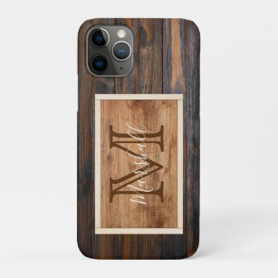 Case-Mate iPhone Case Rectangle de monogramme en bois rustique