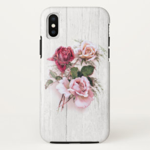 Case-Mate iPhone Case Roses élégantes rose et rouge sur bois blanchi à l