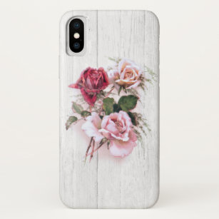 Case-Mate iPhone Case Roses élégantes rose et rouge sur bois blanchi à l