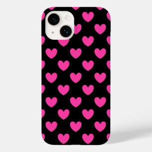 Case-Mate iPhone Coeurs de polka rose Fuchsia sur le Coque noir-Mat