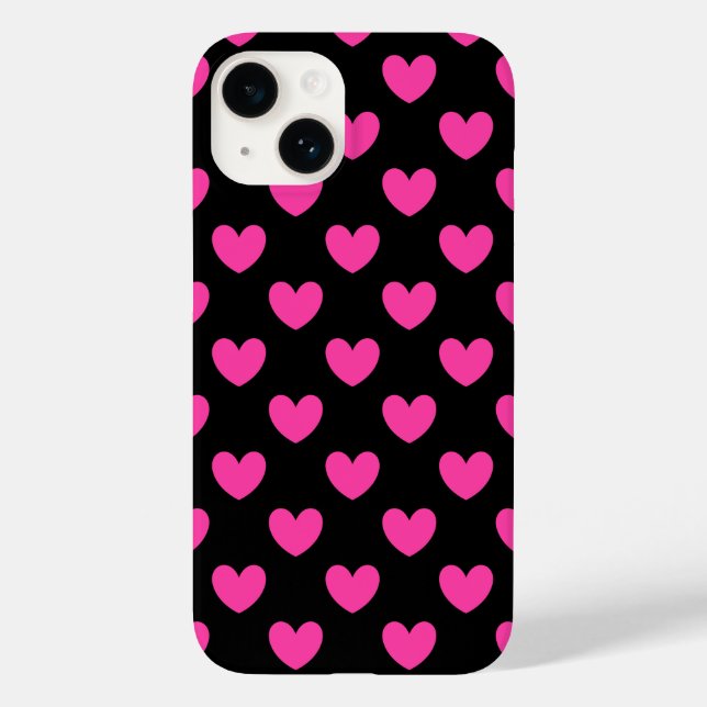 Case-Mate iPhone Coeurs de polka rose Fuchsia sur le Coque noir-Mat (Verso)