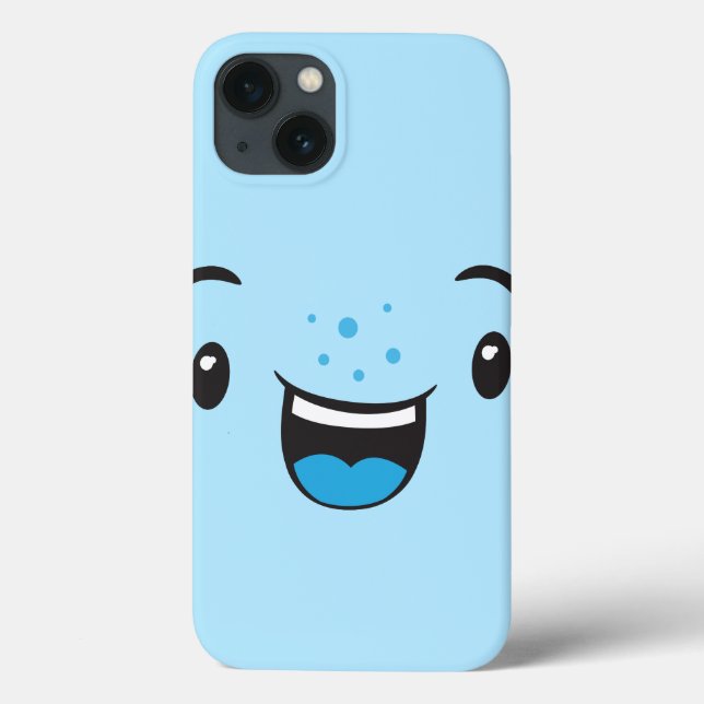 Case-Mate iPhone Coque de visage bleu souriant Kawaii (Verso)