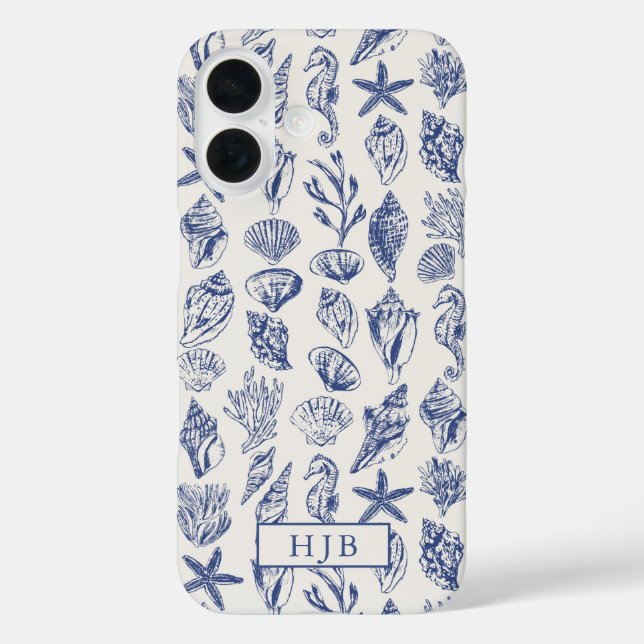 Case-Mate iPhone Coques de mer marine bleu croquis Monogramme (Verso)