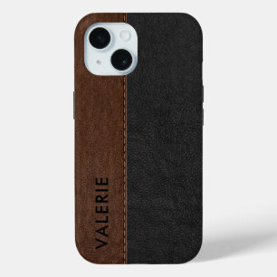 Case-Mate iPhone Masculine Noir & Brown Vintage Faux Coque en cuir 