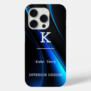 Case-Mate iPhone Monogramme moderne minimaliste noir et bleu Coque