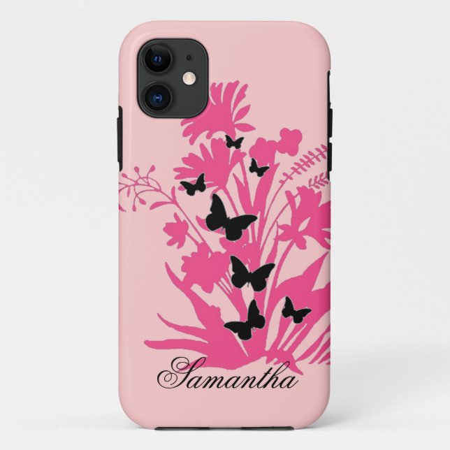 Case-Mate iPhone Papillon rose noir floral coque personnalisable (Dos)