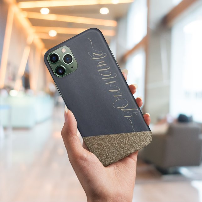 Case-Mate iPhone Parties scintillant d'or de la marine coques iphon (Navy gold glitter glam monogram iphone cases)