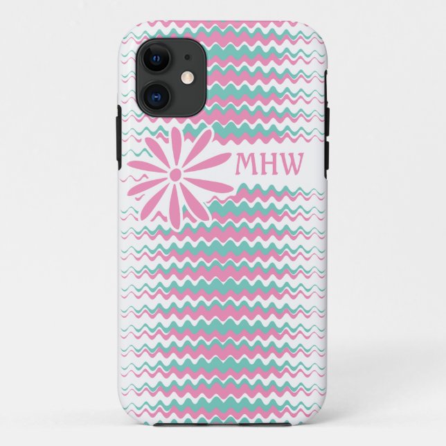 Case-Mate iPhone Pink & Turquoise Wavy Stripes coques monogrammes p (Dos)