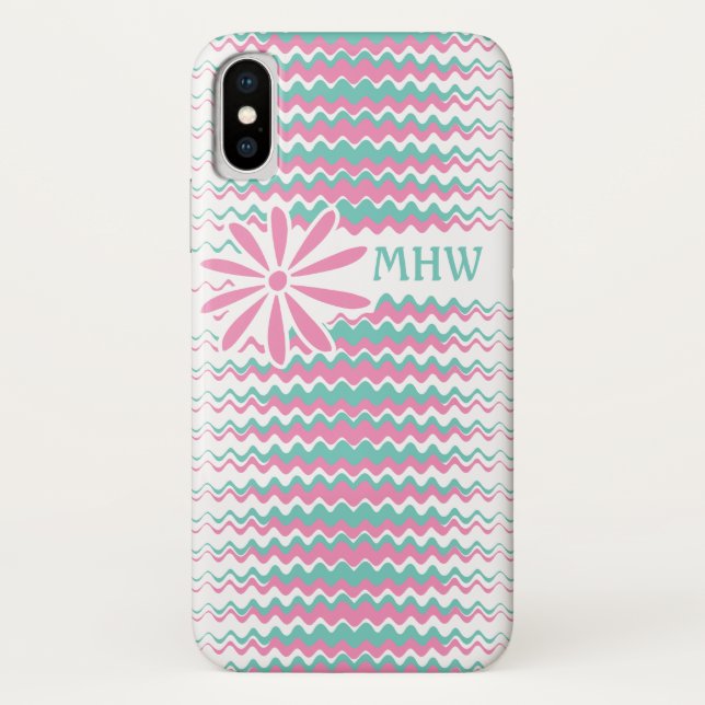 Case-Mate iPhone Pink & Turquoise Wavy Stripes coques monogrammes p (Dos)