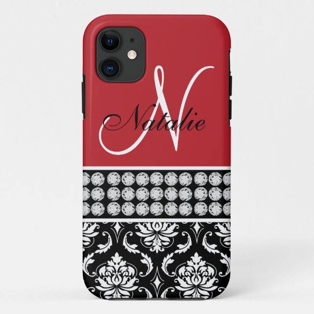 Case-Mate Pour iPhone Coque Red Black Damask Printed Diamonds 5 (Dos)