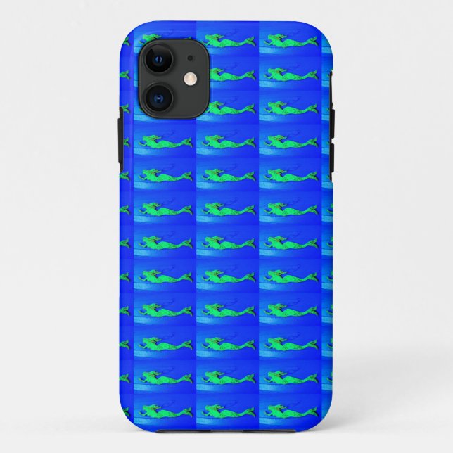 Case-Mate Pour iPhone sirènes vertes sur coque bleu (Dos)