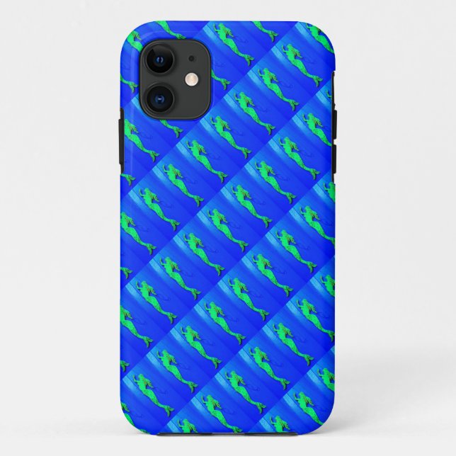 Case-Mate Pour iPhone vert sur bleu nager sirènes coque (Dos)